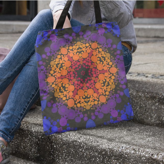 Bolsa Tote Dot Mandala Flor Amarelo Puro e Azul (Criador carregado)