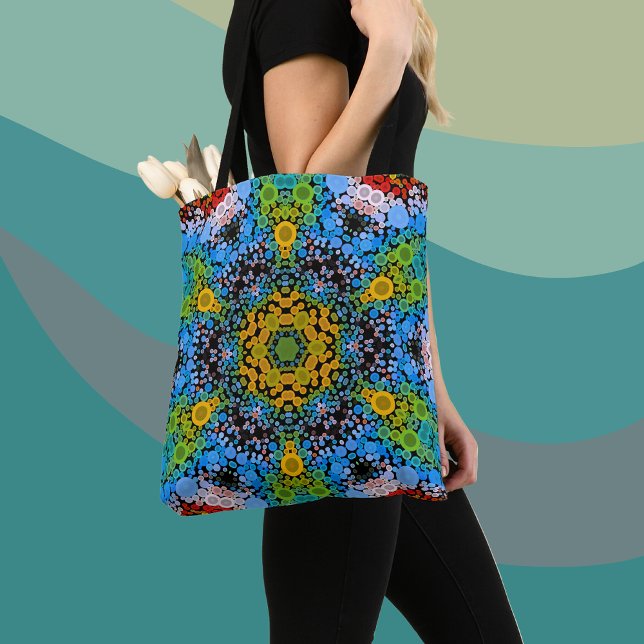 Bolsa Tote Dot Mandala Flor Azul Amarelo e Verde (Criador carregado)