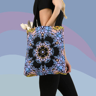 Bolsa Tote Dot Mandala Flor Azul e Amarelo