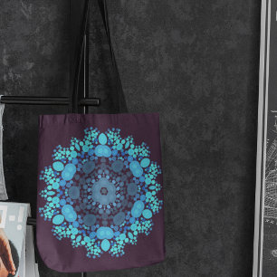 Bolsa Tote Dot Mandala Flor Azul e Roxo