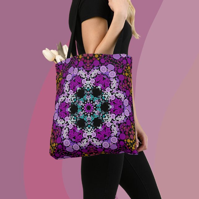 Bolsa Tote Dot Mandala Flor Azul Rosa e Amarelo (Criador carregado)