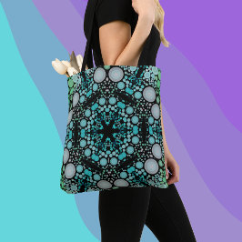 Bolsa Tote Dot Mandala Flor Azul Verde e Cinzas