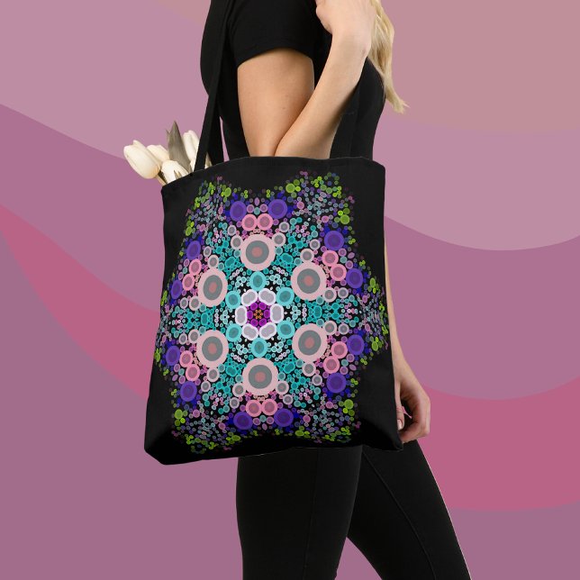 Bolsa Tote Dot Mandala Flor Azul Verde e Rosa (Criador carregado)