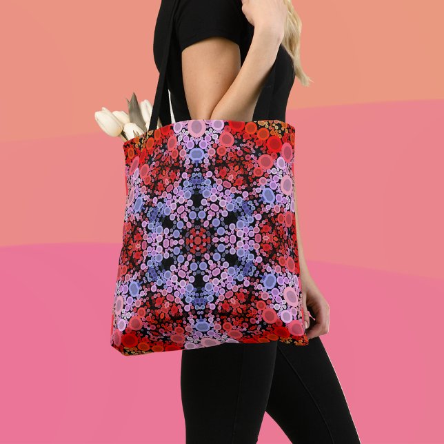 Bolsa Tote Dot Mandala Flor Azul Vermelho e Rosa (Criador carregado)