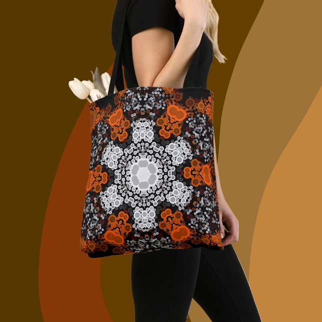 Bolsa Tote Dot Mandala Flor Branco Laranja e Preto (Criador carregado)
