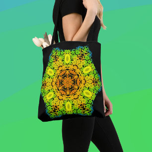 Bolsa Tote Dot Mandala Flor Laranja Amarelo Verde e Azul