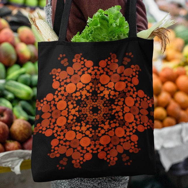 Bolsa Tote Dot Mandala Flor Laranja e Preto (Criador carregado)