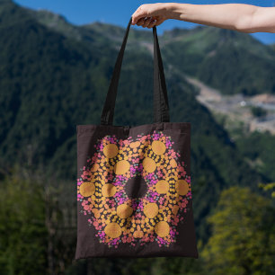 Bolsa Tote Dot Mandala Flor Laranja e Rosa