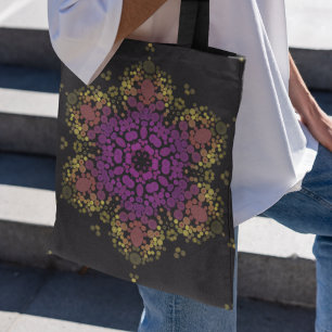 Bolsa Tote Dot Mandala Flor Rosa Amarelo e Preto
