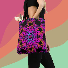 Bolsa Tote Dot Mandala Flor Rosa Azul e Laranja