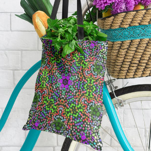 Bolsa Tote Dot Mandala Flor Verde Roxo e Laranja