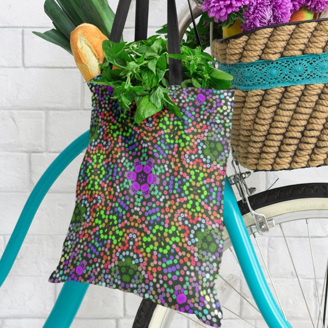 Bolsa Tote Dot Mandala Flor Verde Roxo e Laranja (Criador carregado)