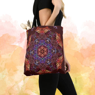 Bolsa Tote Dot Mandala Orange Blue e Purple
