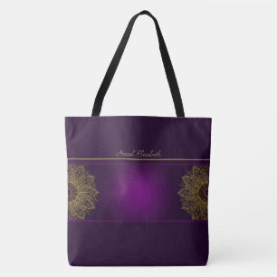Bolsa Tote Dourada Bag Monograma Roxo de Mandala