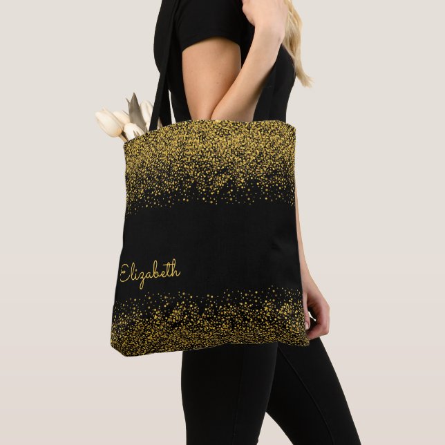 Bolsa Tote Dourada brilhante moderna personalizada (Close Up)