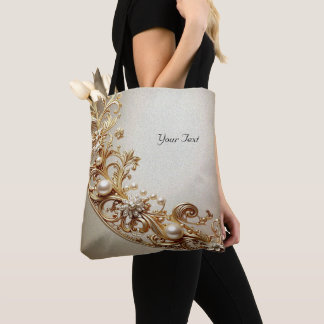 Bolsa Tote Dourada com Enfeites Ornamentados