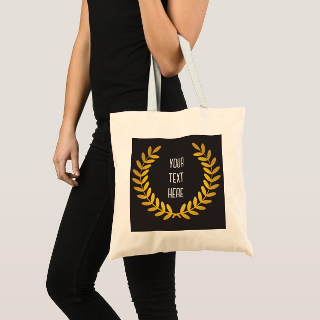 Bolsa Tote Dourada coroa de louros a preto, com qualquer pala (Frente (produto))