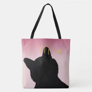 Bolsa Tote Dourada de Mídia Gatinho, cor-de-rosa
