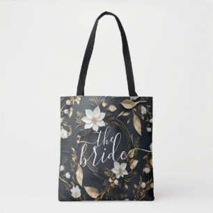 Bolsa Tote Dourada E Branca Floral Negra Casamento Da Noiva
