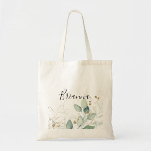 Bolsa Tote Dourada Eucalyptus Calliografia Bridesmaid
