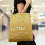 Bolsa Tote Dourada Glitter Diversão de Glitter Legal Tia Defi<br><div class="desc">Personalize para sua tia especial,  favorita ou tia para criar um presente exclusivo. Uma maneira perfeita de mostrar a ela o quão incrível ela é todos os dias. Projetado por Thisnotme©</div>