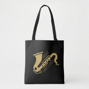 Bolsa Tote Dourada Ilustração Saxofônica Ilustração Pers