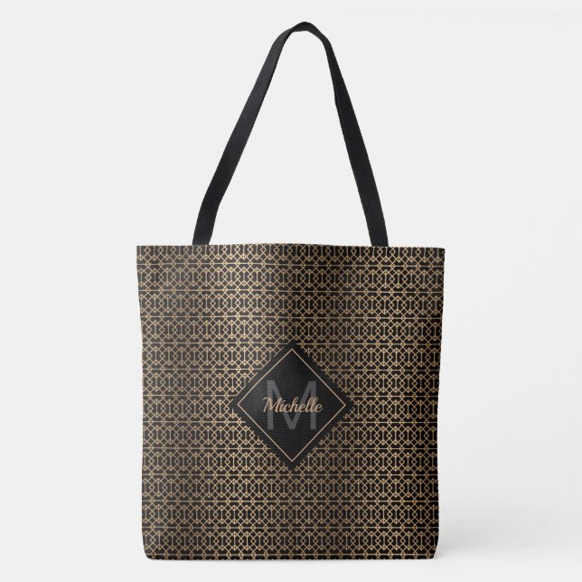 Bolsa Tote Dourada Latice Monograma (Frente)