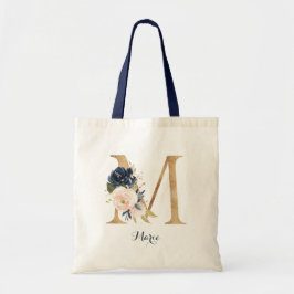 Bolsa Tote Dourada - Letra M e Blush Floral Personalizadas