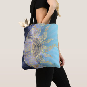 Bolsa Tote Dourada Lua Sun Mandala Celestial Design