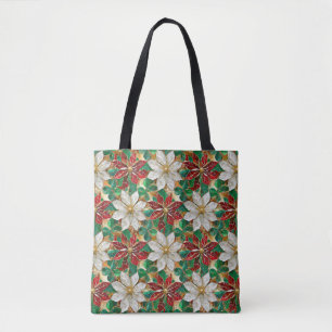 Bolsa Tote Dourada Poinsettia Vermelha Branca