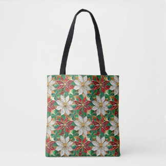 Bolsa Tote Dourada Poinsettia Vermelha Branca