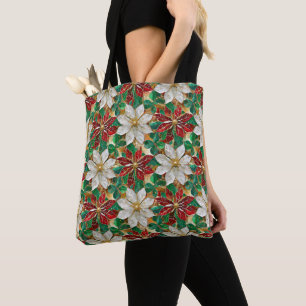 Bolsa Tote Dourada Poinsettia Vermelha Branca