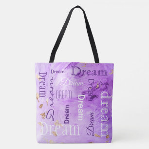 Bolsa Tote Dourada Tipografia Roxa, Script Watercolor