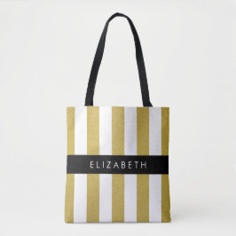Bolsa Tote Douradas faixas, padrão distribuído, linhas, seu n
