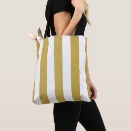Bolsa Tote Douradas faixas, tiras brancas, padrão riscado