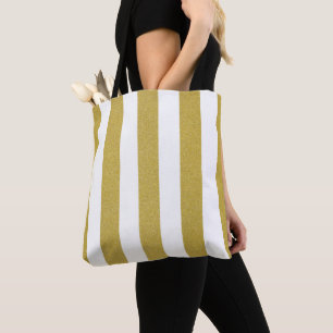 Bolsa Tote Douradas faixas, tiras brancas, padrão riscado