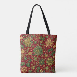 Bolsa Tote Dourado Antigo Verde Folhas de Azevinho Natal Botâ
