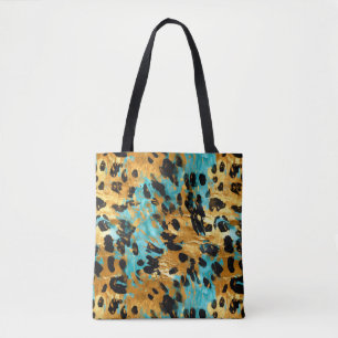 Bolsa Tote Dourado Aqua Black Lepard Animal
