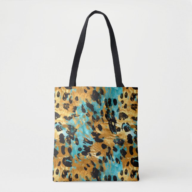 Bolsa Tote Dourado Aqua Black Lepard Animal (Frente)