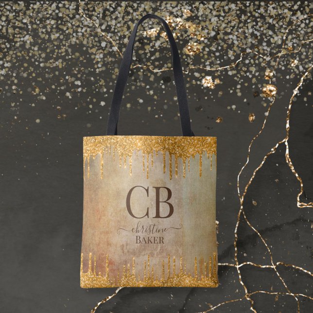 Bolsa Tote Dourado brilho com toque rústico personalizado (Criador carregado)
