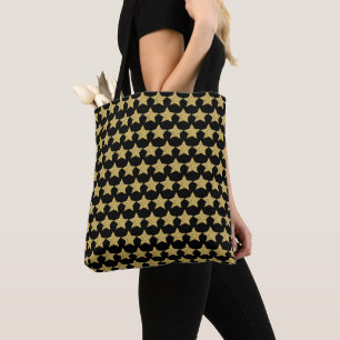 Bolsa Tote Dourado brilho estrelas pretas