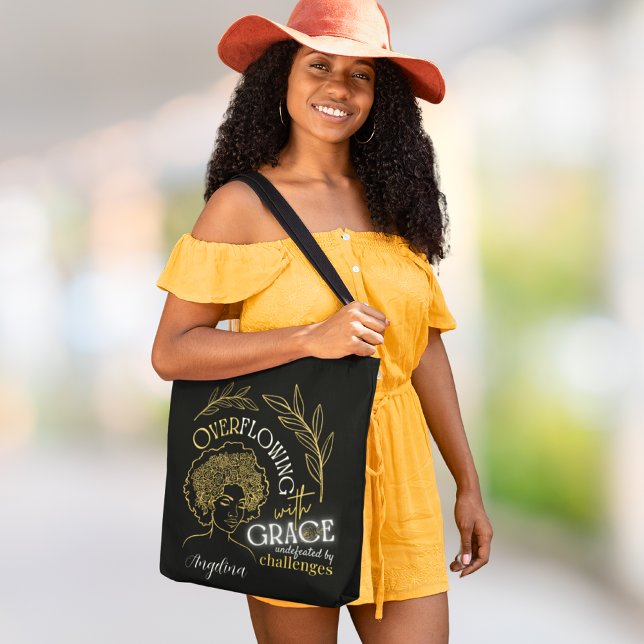 Bolsa Tote Dourado Cabelo Floral Moderno, , Excesso de Graça (Criador carregado)