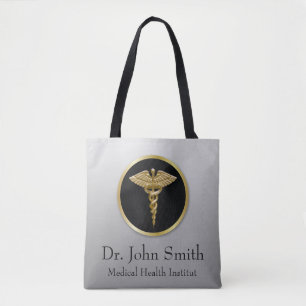 Bolsa Tote Dourado Caduco Médico - Saco de Tota Todos Os Impr