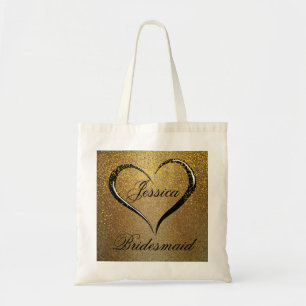 Bolsa Tote Dourado Casamento Cardíaco de Confetti Negro Bem-v