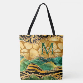 Bolsa Tote Dourado e Verde Safari Animal Print Agate