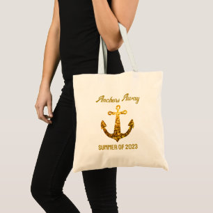 Bolsa Tote Dourado falso brilha Anchors Away Verão seu texto