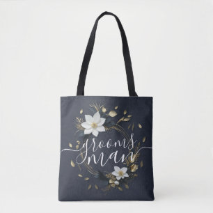 Bolsa Tote Dourado Floral Wreath Padrinho de casamento Melhor