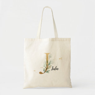 Bolsa Tote Dourado Folheto Verde Elegante Foliage Monograma "
