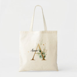 Bolsa Tote Dourado Folheto Verde Elegante Monograma "A"