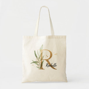 Bolsa Tote Dourado Folheto Verde Elegante Monograma "R"